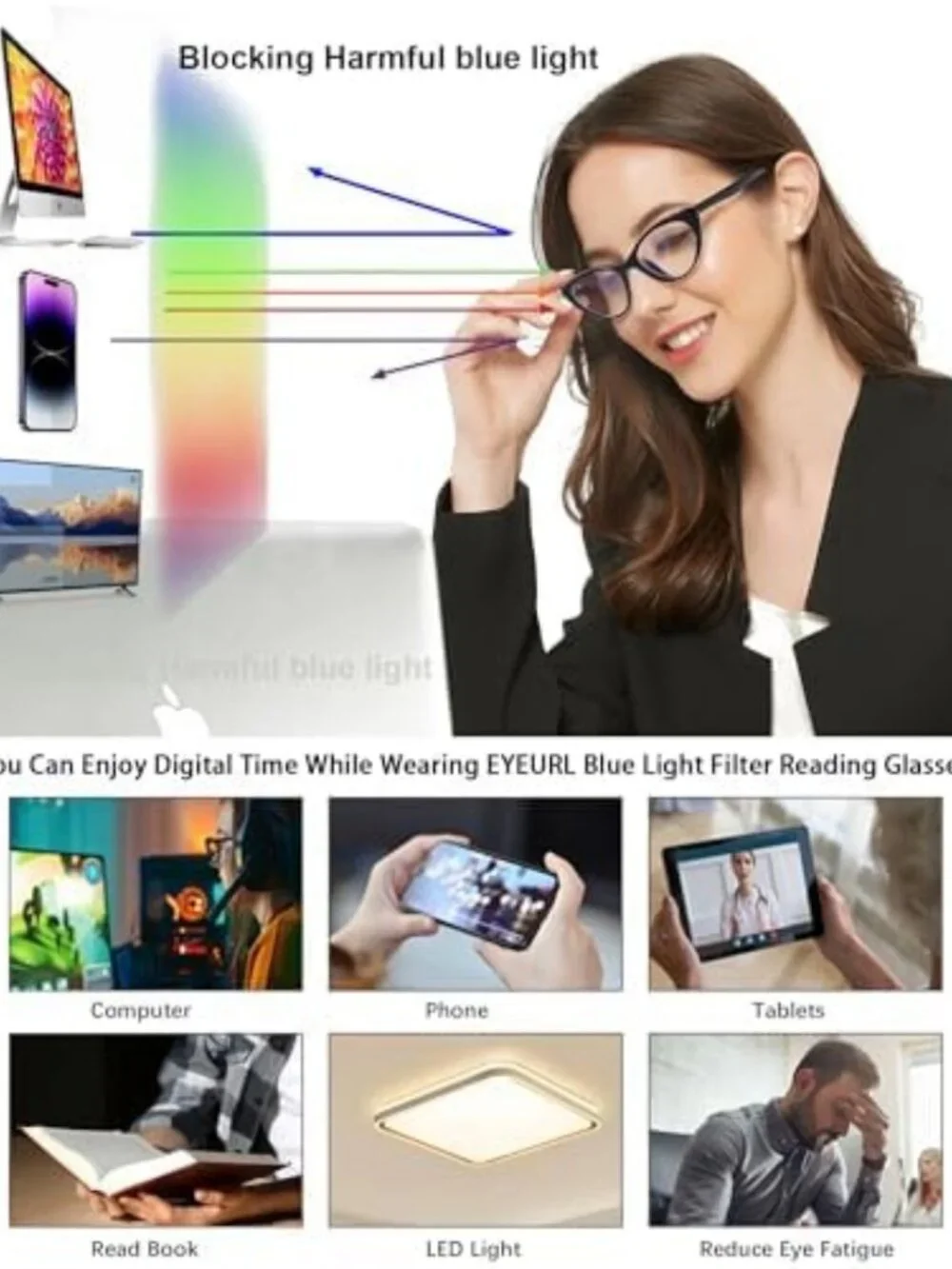 Stylish Cat Eye Reading Glasses for Women - 5-Pack Blue Light Blocking 2.75